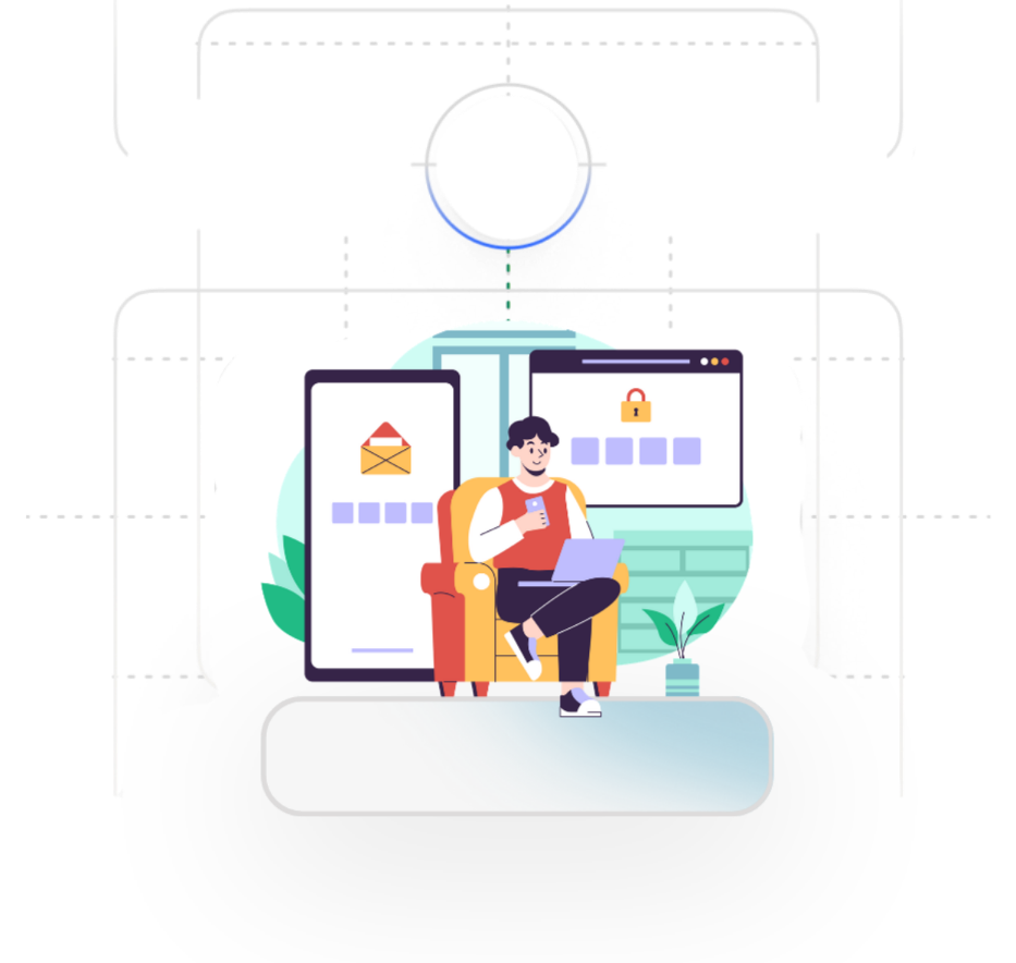 Cybersecurity illustration with shield, lock, and digital protection visuals